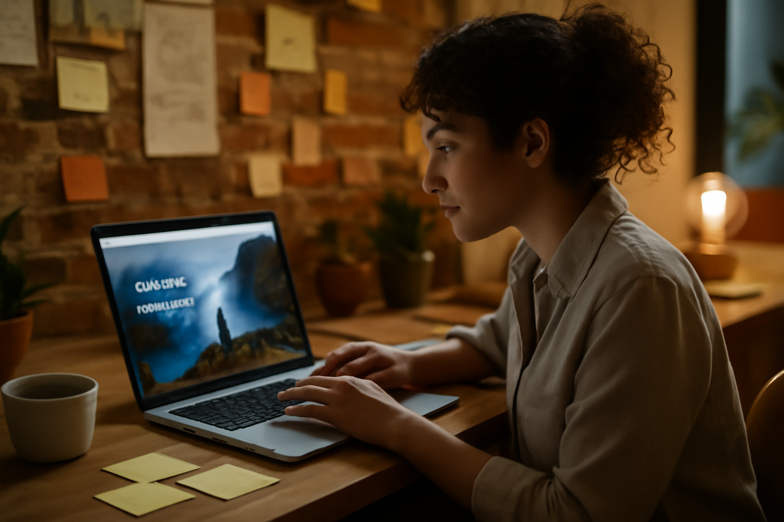 Dueño de negocio trabajando en su web con copywriting persuasivo